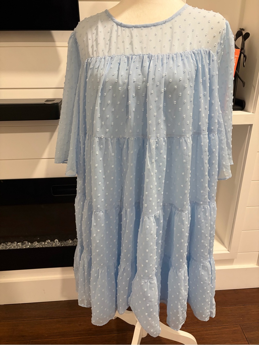 mittoshop Light Blue Tiered Swiss Dot Dress